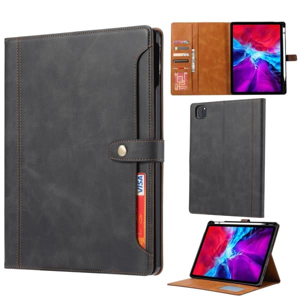 iPad Pro 12.9 (2021) plånboksdesignat läderfodral med pennfack - Svart Svart