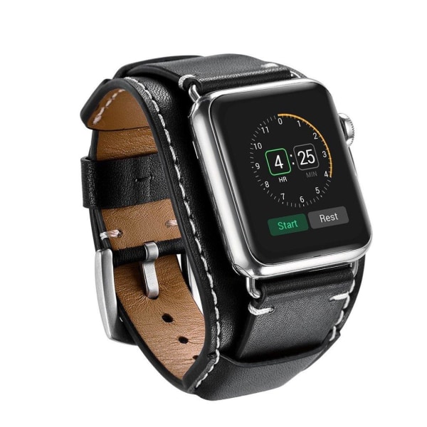 Crazy Horse Apple Watch Series 5 / 4 40mm klockarmband i äkta läder - Svart / Svart Svart