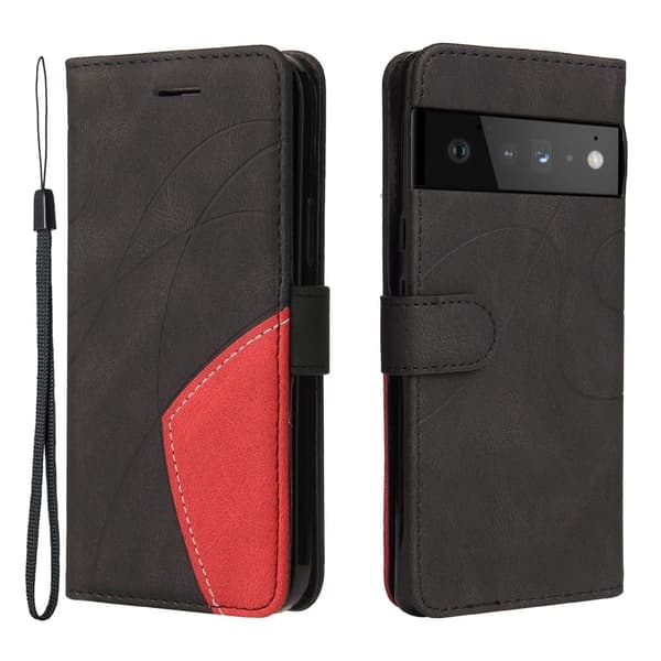 Texturerat läder Google Pixel 6 fodral med handledsband - Svart Svart