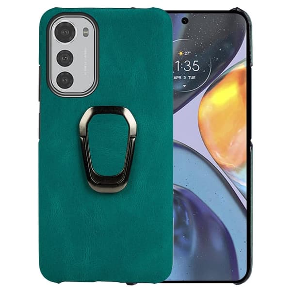 Shockproof Läder Skal med Oval Kickstand till Motorola Moto E32 - Grön Grön