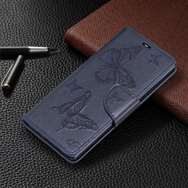 Butterfly läder Samsung Galaxy Note 10 fodral - Blå Blå