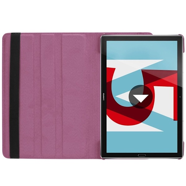 Huawei MediaPad M5 10 beskyttelsesetui i kunstlæder med Litchi overflade. Med stativ og elastisk rem - Lilla Purple