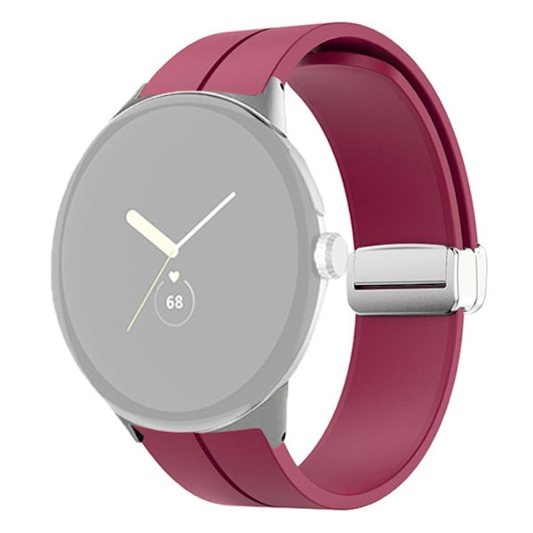 Google Pixel Watch-klokkerem i silikon - Sølvspenne / Vinrød Red