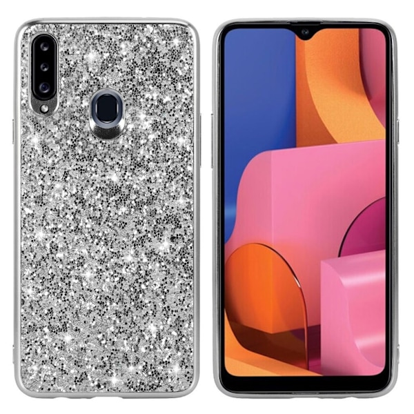 Glitter Samsung Galaxy A20s etui - Sølv Silver grey