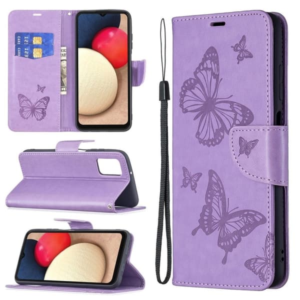 Butterfly Samsung Galaxy A03s skinnveske - Lilla Purple