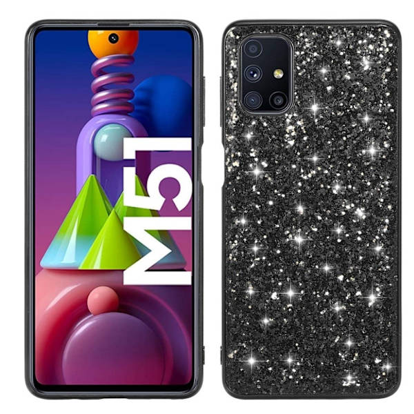 Glitter Samsung Galaxy M51 etui - sort Black