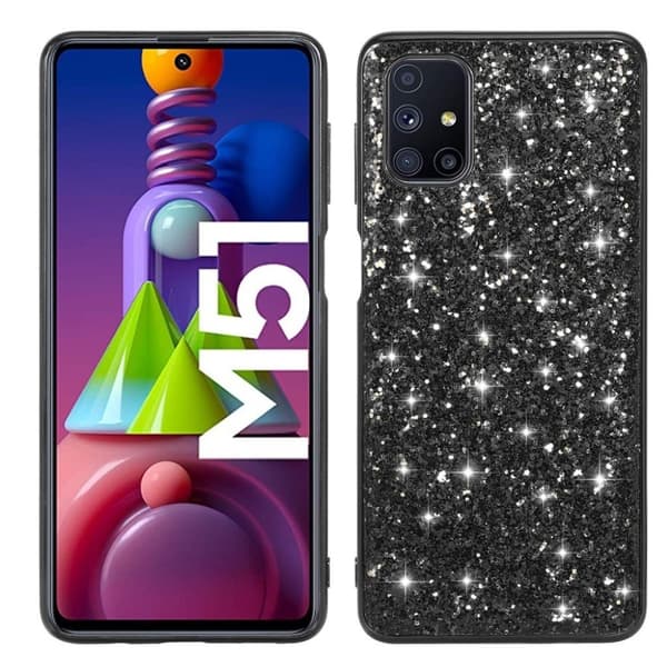 Glitter Samsung Galaxy M51 Etui - Svart Black