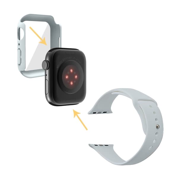 Apple Watch (45mm) silikoninen ranneke + suojus karkaistulla lasilla - Vaalean Harmaa / Koko: S / M Silver grey
