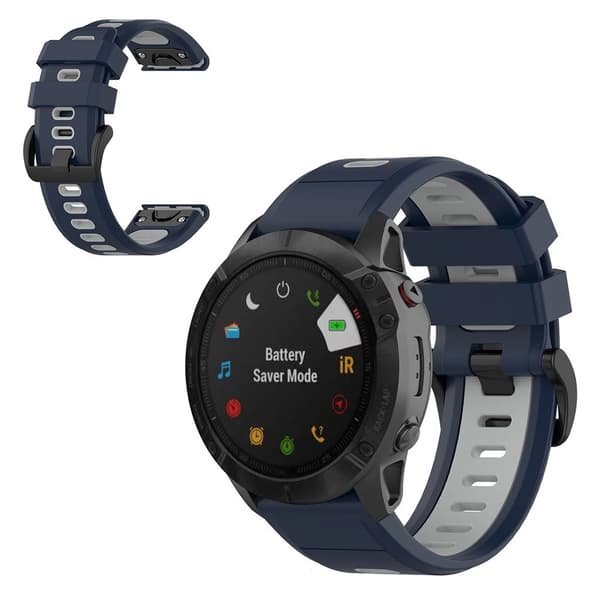 Garmin Fenix 6X / 5X tofarvet silikone-urrem - Blå / Grå Blue