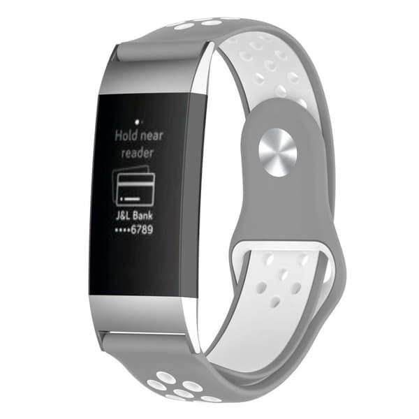Fitbit Charge 3 erstatnings urrem i silikone med flere farver - Grå/Hvid Silver grey