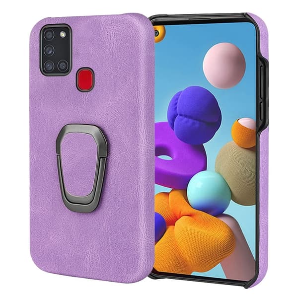Stötsäkert läderfodral med oval kickstand för Samsung Galaxy A21s - Lila Lila