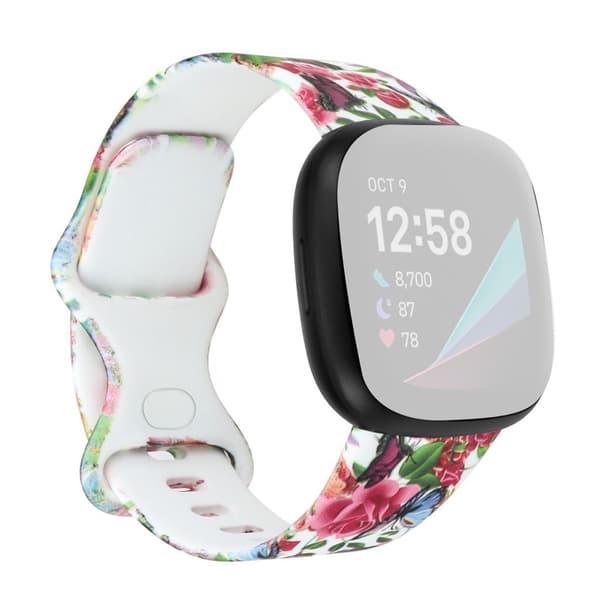 Smukt mønster i silikoneurrem til Fitbit Versa 3 - Blomsterbuketter / Størrelse: S Multicolor