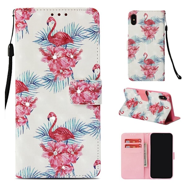 iPhone Xs Max synteetti nahkainen kuviollinen kimalteleva lompakko suojakotelo - Kukat Ja Flamingot Multicolor
