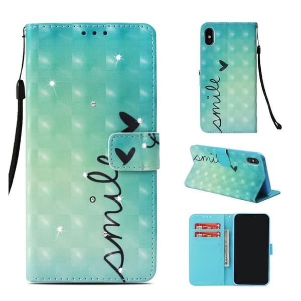 iPhone Xs Max flip cover i læder med rhinstenmønster - Smile Multicolor