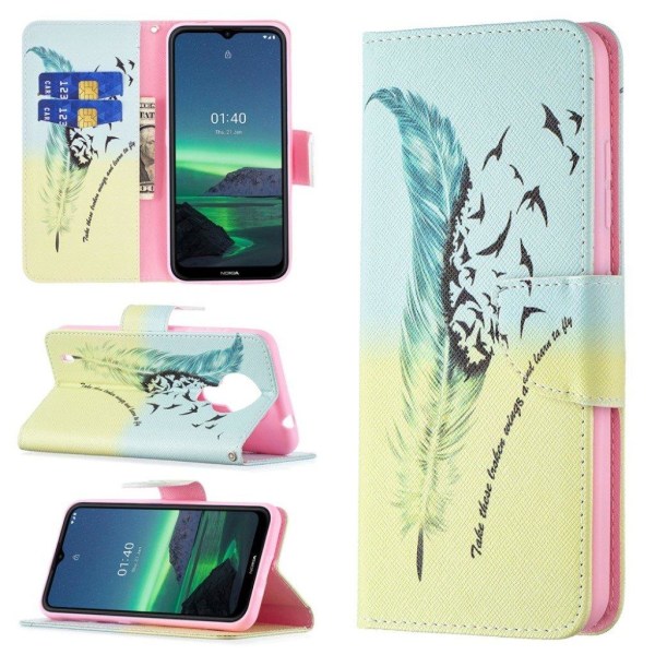 Wonderland Nokia 1.4 Flip etui - Fjer mønster Multicolor