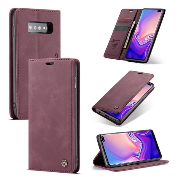 CASEME Samsung Galaxy S10 auto-absorberet læder flip etui - Rød Red