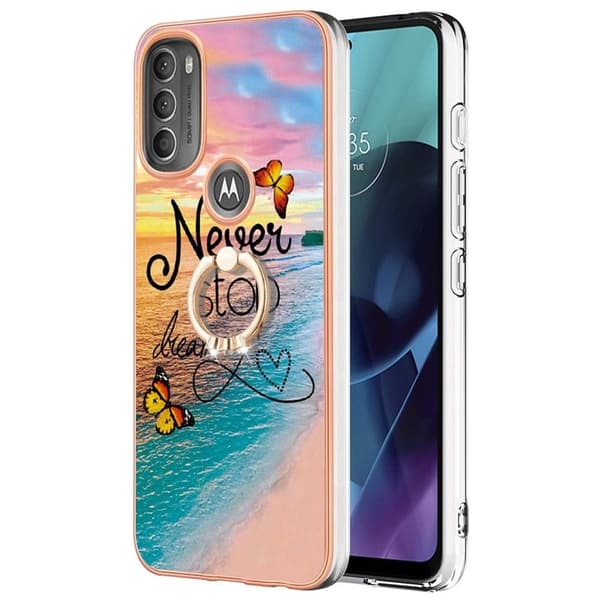 Marble Patterned Suojakuori With Ring Holder For Motorola Moto G71 5G - Never Stop Dreaming Multicolor