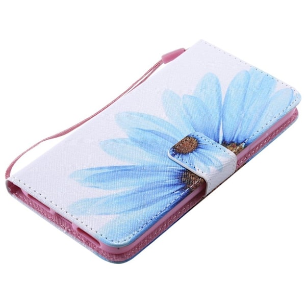 iPhone 9 Plus mobilfodral syntetläder silikon plånbok stående tryckmönster - Blå blomma Blå