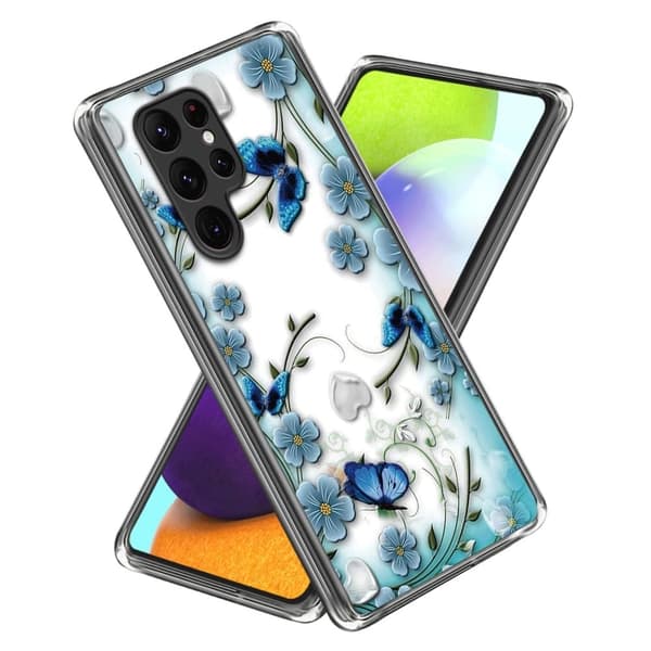 Deco Samsung Galaxy S24 Ultra deksel - Sommerfugl Og Blomst Blue