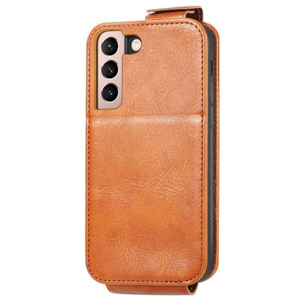 Vertical Flip Phone Etui med Zipper til Samsung Galaxy S21 - Brun Brown