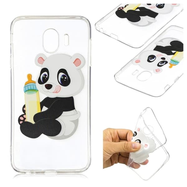 Samsung Galaxy J4 (2018) silikonskal med tryck - Panda med nappflaska multifärg
