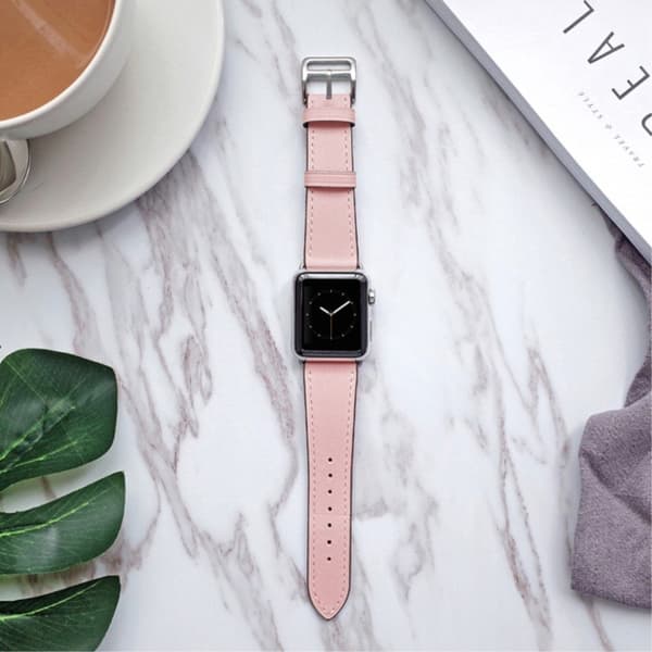 Apple Watch Series 5 40mm ægte Læderbelagt Urrem - Lyserød Pink
