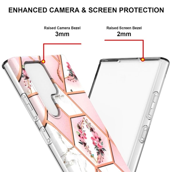 Marble Samsung Galaxy S22 Ultra Etui - Lyserøde Blomster Pink