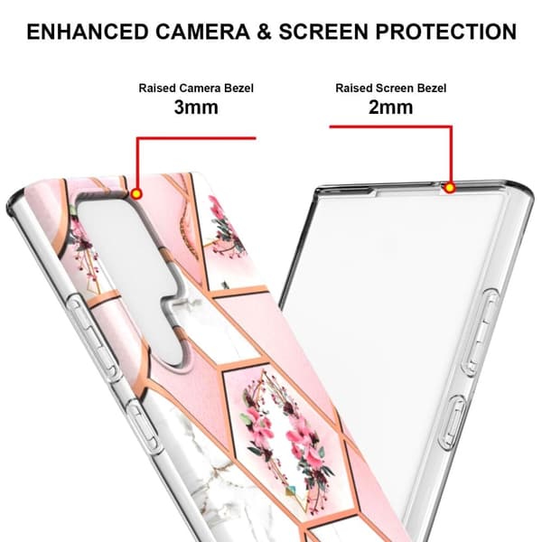 Marble Samsung Galaxy S22 Ultra Etui - Rosa Blomster Pink