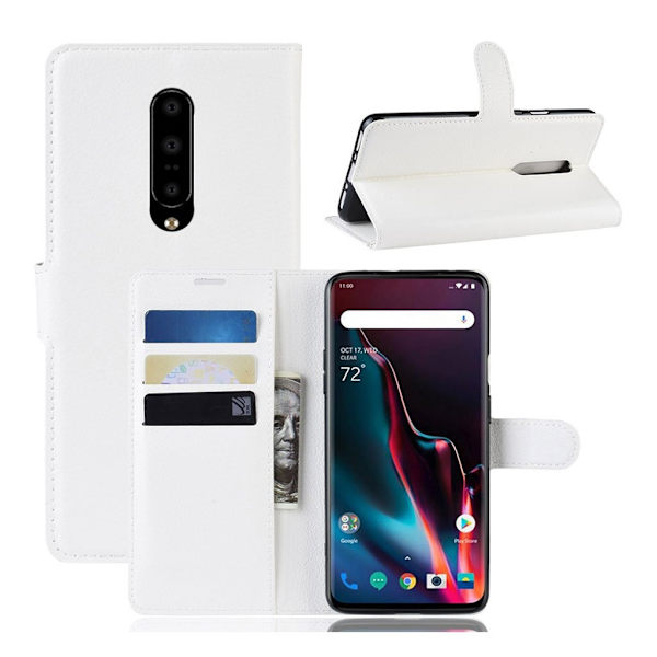 OnePlus 7 Pro konstläderfodral med litchi textur - Vit Vit