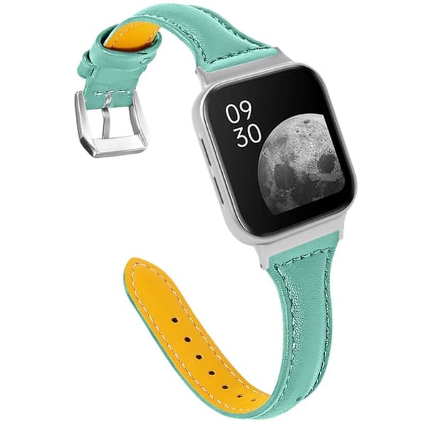 Oppo Watch (46mm) quick release cowhide ægte læder urrem - Blågrøn Green