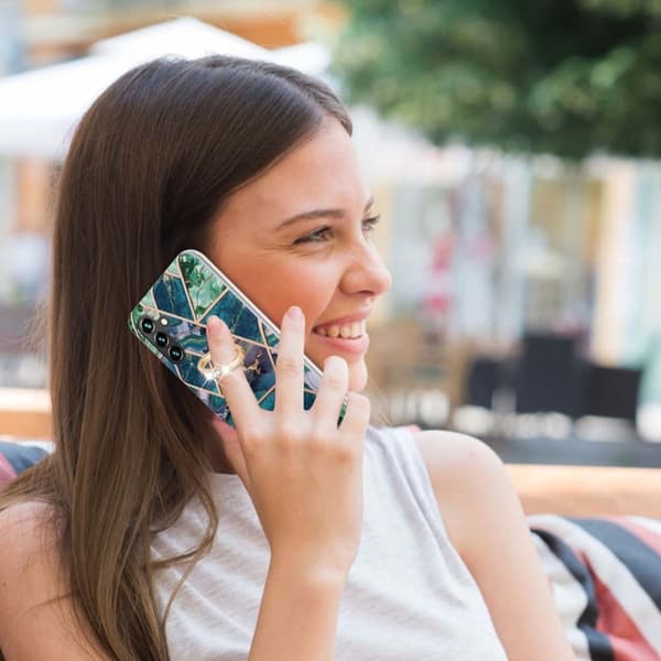 Marble Mønstret Deksel med Ring Holder til Samsung Galaxy A14 - Blå / Grønn Blue