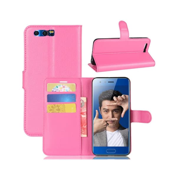 Huawei Honor 9 Etui laget av kunstlær og silikon – Rosa Pink