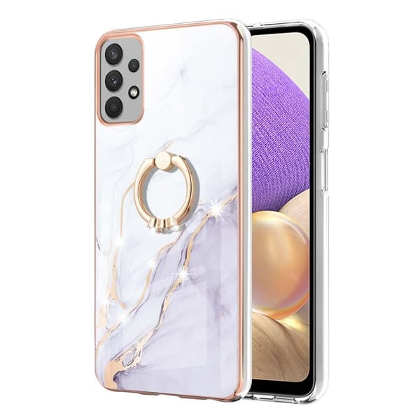 Marble Mønstret Deksel med Ring Holder til Samsung Galaxy A73 - Hvit Klinkekule Haze White
