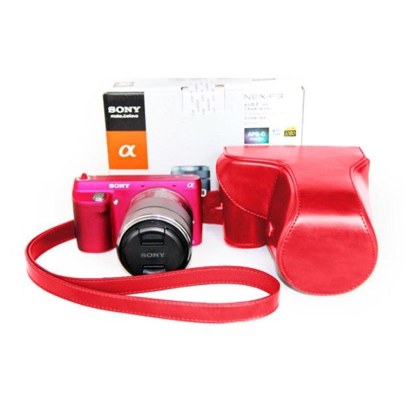 Sony NEX-F3 Bekvämt läder kamera skydd - Röd Röd