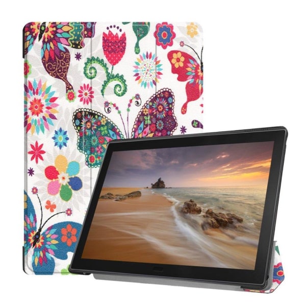 Lenovo Tab E10 tri-fold kuosillinen nahkainen flip suojakotelo - Värikäs Perhonen Multicolor