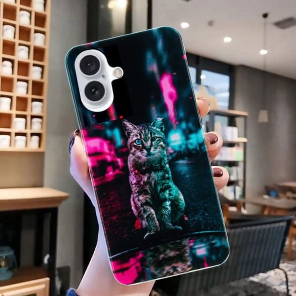 iPhone 16 Plus-etui Blødt, fleksibelt telefonbagcover med mønsterprint - Trafiklys-Kat Multicolor