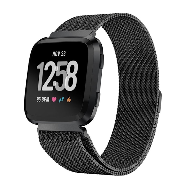 Fitbit Versa armbåndsrem med Stainless melianese masker - Sort Black