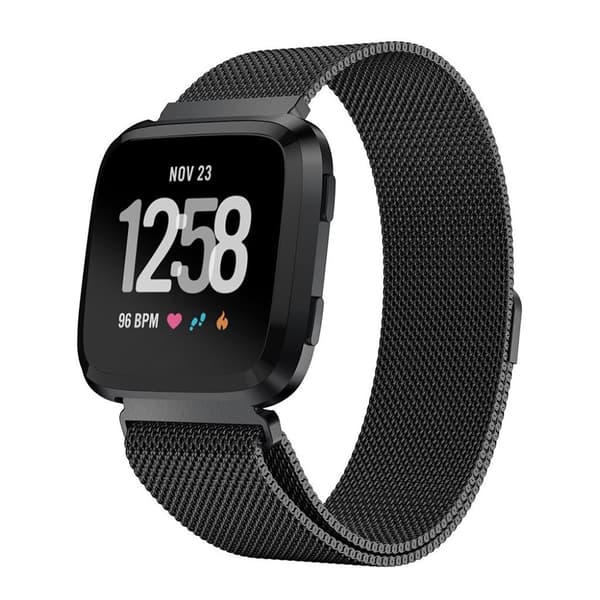 Milanese Fitbit Versa rustfritt stål watchband - Størrelse: L / Black Black