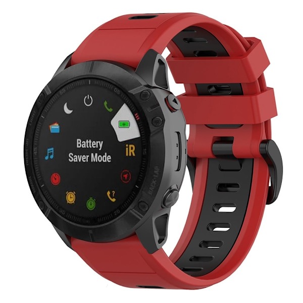 Garmin Fenix 7S tofarvet silikone-urrem - Rød / Sort Red
