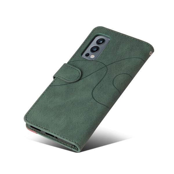 Texturerat läder OnePlus Nord 2 5G fodral med handledsband - Grön Grön