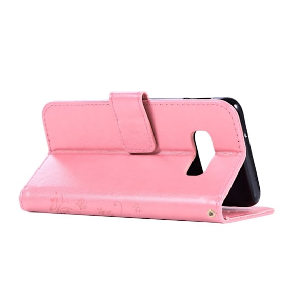 Samsung Galaxy S10e sommerfugle- og blomstertryk læder flip etui - Lyserød Pink