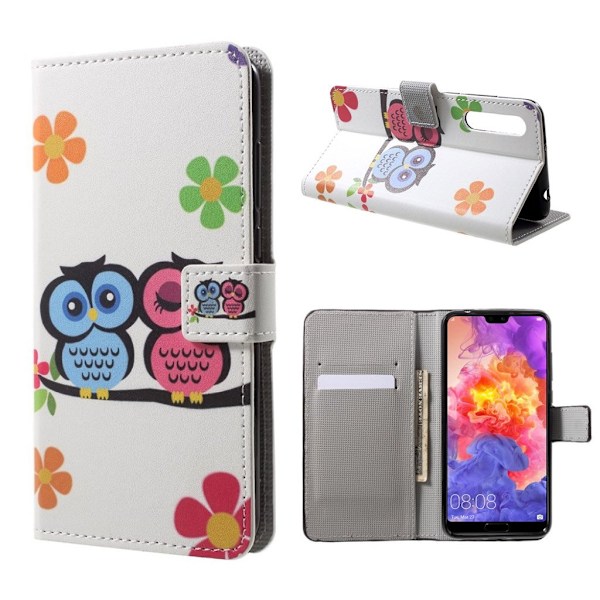 Huawei P20 Pro mønstret PU læder flip etui - ugle Lover Multicolor