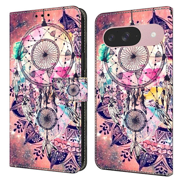 Google Pixel 9 / 9 Pro plånboksfodral mönstrat tryck stativ läder flip telefonskal - Vindspel Rosa