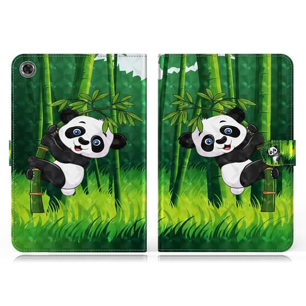Lenovo Tab M8 kuvioitu nahkainen kääntö kotelo - Panda Ja Bambu Green