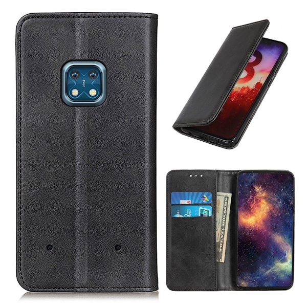 Flip Etui med Pung i ægte Læder til Nokia XR20 - Sort Black