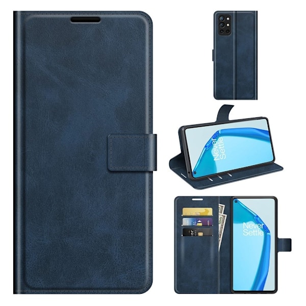 Hållbart konstläder OnePlus 9R fodral med plånbok - Blå Blå