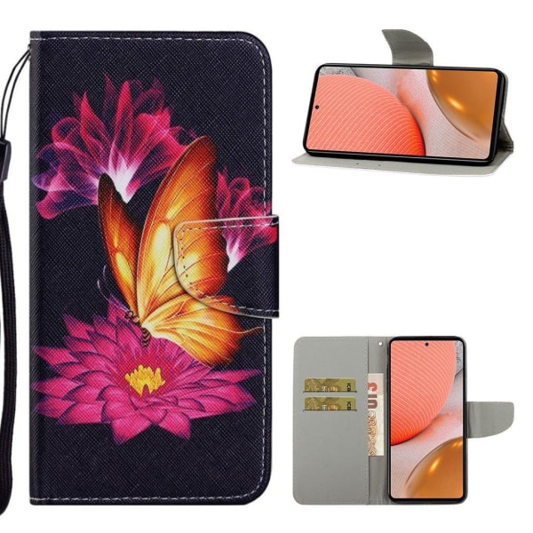 Wonderland Samsung Galaxy A72 5G flip kuoret - Iso Perhonen Orange