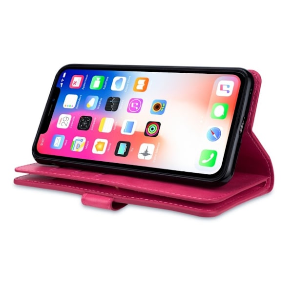 iPhone XS Max mobilfodral syntetläder silikon stående plånbok - Rosenröd Rosa
