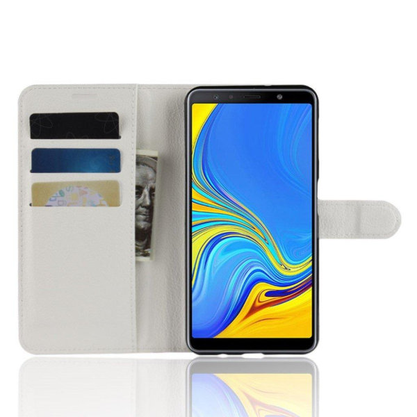 Samsung Galaxy A7 (2018) litchi skin leather flip case - White Vit
