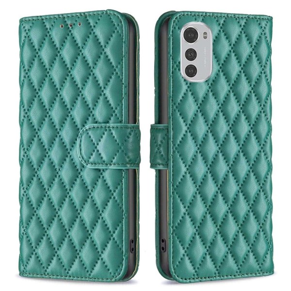 Rhombus Mønster Matte Flip Case til Motorola Moto E32 - Grøn Green